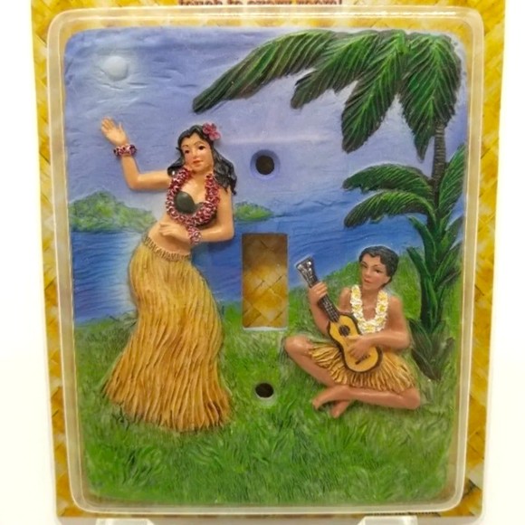 Hawaiian Couple with Ukelele Single Switch Plate Cover Sealed Poly Resin - Picture 2 of 5